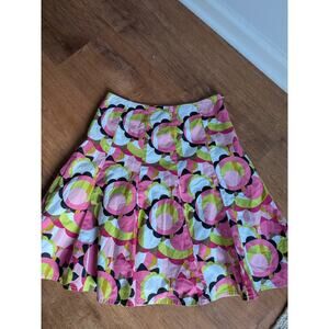 Focus 2000 Artsy Panel Flare Midi Skirt Women's 4P Petite Cotton Lined Pink Boho